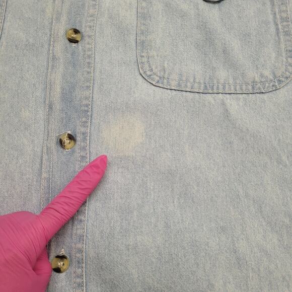 Vintage 2003 Americade Lake George NY Cutoff Denim Button Shirt Medium 22x30 - Picture 12 of 13